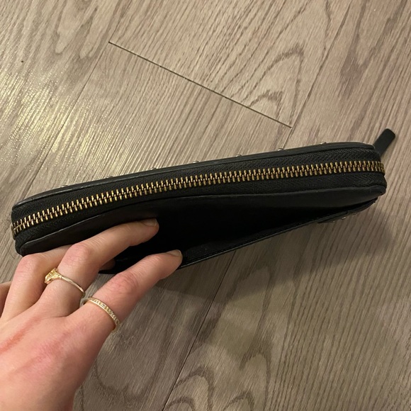 Kate Spade Large Black & Gold Studded Cow Leather Zip Up Wallet - Picture 6 of 12